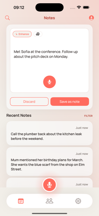 Capturing a voice note that has been transcribed, ready to save